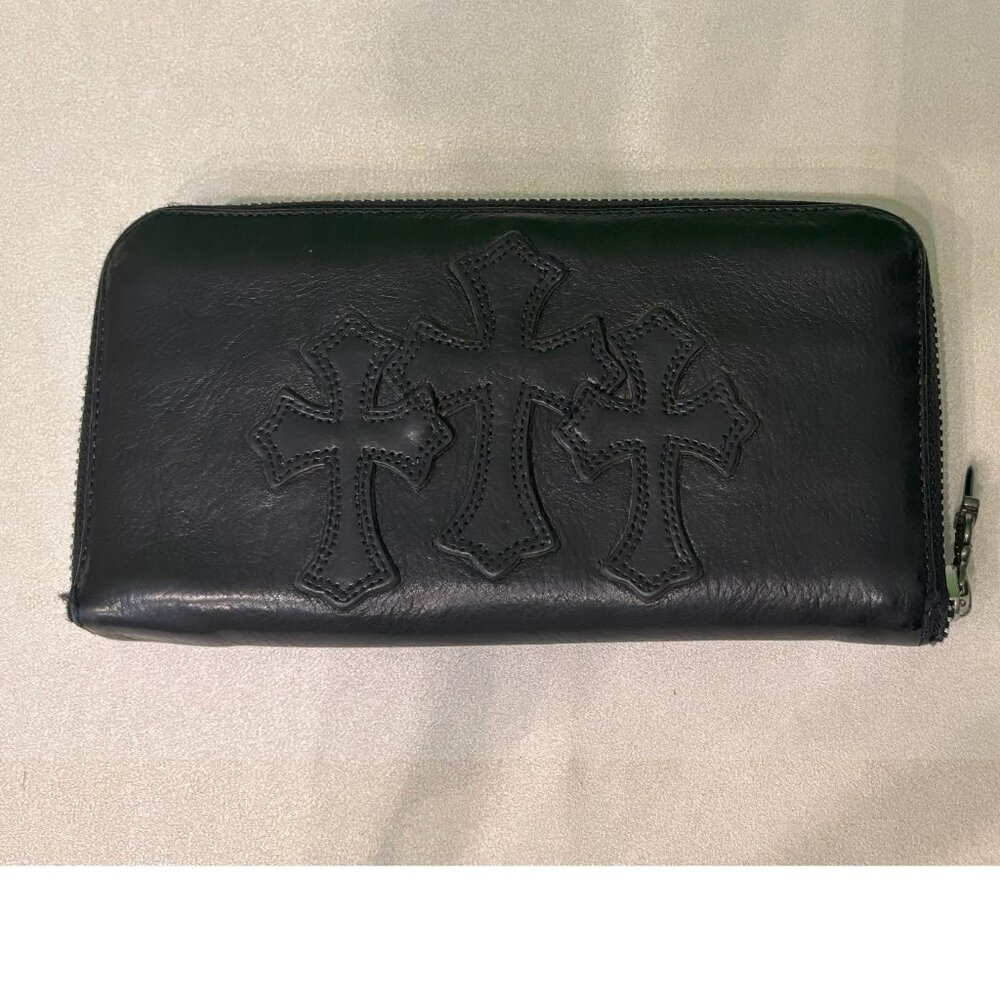 Chrome Hearts REC F ZIP Wallet 3 Cemetery Cross Patch BLK Leather(Used/Vintage)